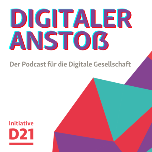 Cover des Podcast "Digitaler Anstoß – Der Podcast für die Digitale Gesellschaft". Darauf sieht man eine bunte Netzstruktur und das Logo der Initiative D21