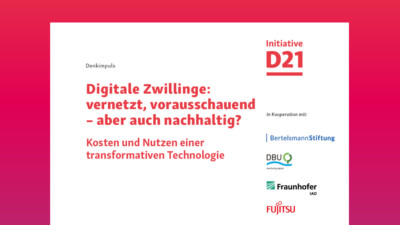 Ein Vorschaubild, das Teile des Covers des Denkimpulses "Digitale Zwillinge: vernetzt, vorausschauend - aber auch nachhaltig?" zeigt.