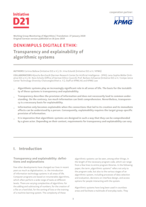 Cover vom Denkimpuls: Transparency and explainability of algorithmic systems