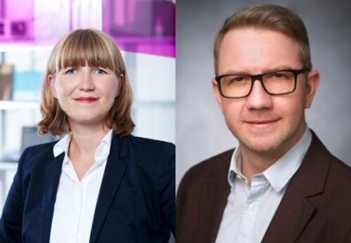 Portraitfotos der neuen Co-Vorsitzenden Simone Kaiser und Dr. Nikolai Horn