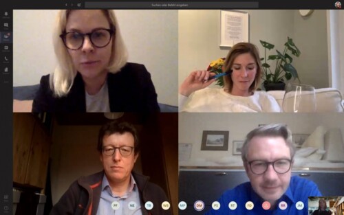 Screenshot von einigen der Teilnehmenden des virtuellen Weil- und Diskutierabends "Ethics & Wine"